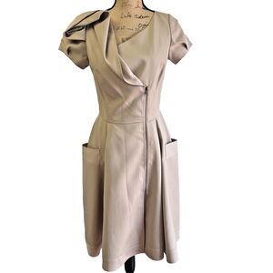 OSCAR DE LA RENTA Women's Beige Virgin Wool/Silk A-Line Cocktail Dress Sz 4